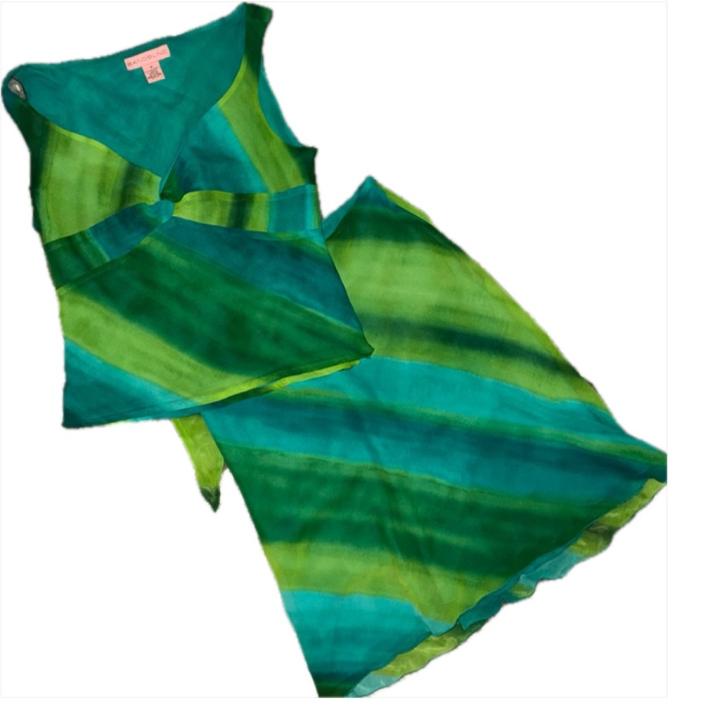 BANDOLINO Blue Green Matching Blouse and Skirt Set